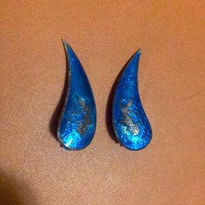 Siam Silver Lapis Blue Clip Earrings VNTG